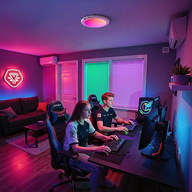 8" Round Flush Mount Light with Motion Sensor Remote Time 3CCT White Plastic No Wiring for Staircase