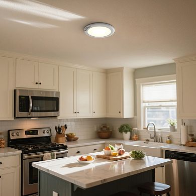 8" Round Flush Mount Light with Motion Sensor Remote Time 3CCT White Plastic No Wiring for Staircase