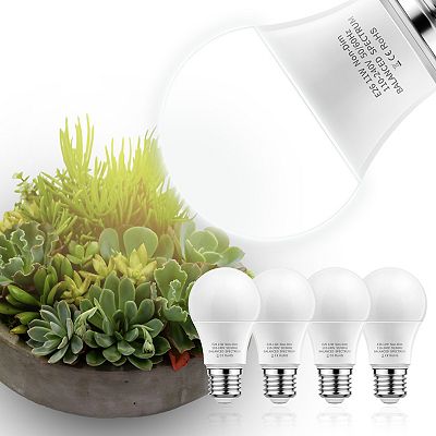 Full Spectrum LED Plant Grow Light Bulbs, 11W Equivalent A19 E26 Medium  Base for Plants, 4 Pack