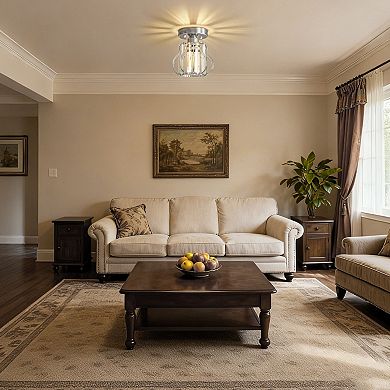 1-Light Chrome Crystal Semi Flush Mount Ceiling Fixture, 7.1" Modern Drum Shade for Hall Bedroom