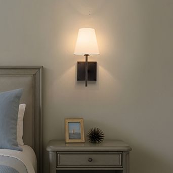 Classic Bronze 13'' Tall 1-Light Fabric Shade Wall Sconces Mondern White Linen Tapered Shade Sconce
