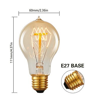 Vintage A19 Edison Incandescent Bulb 60W Equivalent, E26 Base 2700K Warm Glow Dimmable, 4 Pack