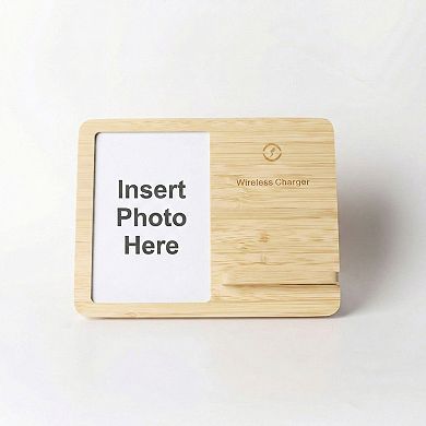 Bamboo Photo Frame with Wireless Charging Pad Compatible with Qi Enabled Devices