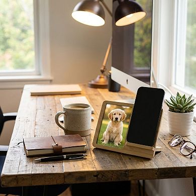 Bamboo Photo Frame with Wireless Charging Pad Compatible with Qi Enabled Devices