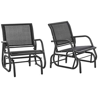 Porch Swing Glider Set of 2, Metal Frame Rocking Chairs with Breathable Mesh Fabric, Curved Armrests