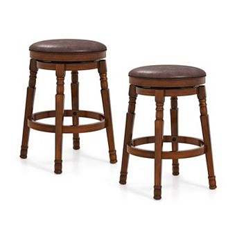Set of 2 24/29 Inch Swivel Leather Padded Bar Stools