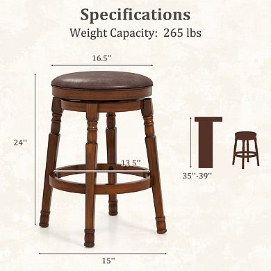 Set of 2 24/29 Inch Swivel Leather Padded Bar Stools