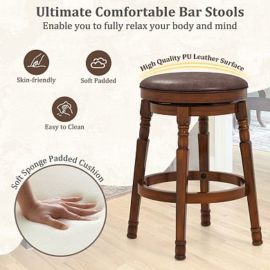 Set of 2 24/29 Inch Swivel Leather Padded Bar Stools