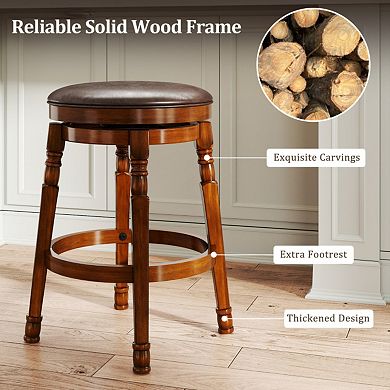 Set of 2 24/29 Inch Swivel Leather Padded Bar Stools