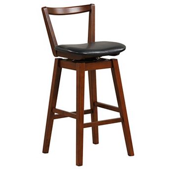 Swivel PU Leather Bar Stool with Backrest and Cushioned Seat