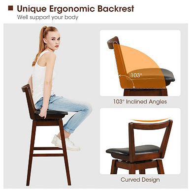 Swivel PU Leather Bar Stool with Backrest and Cushioned Seat