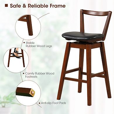 Swivel PU Leather Bar Stool with Backrest and Cushioned Seat