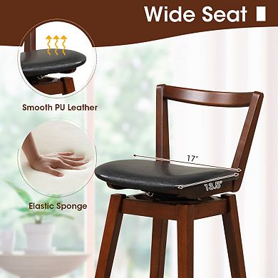 Swivel PU Leather Bar Stool with Backrest and Cushioned Seat