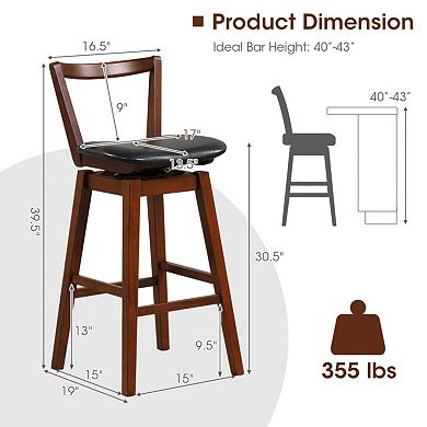 Swivel PU Leather Bar Stool with Backrest and Cushioned Seat