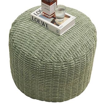 Round Faux Fur Pouf Ottoman with Foam Filling, Storage Foot Stool