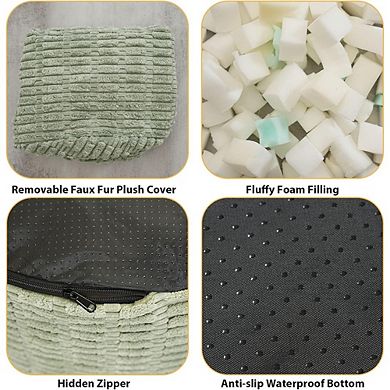 Round Faux Fur Pouf Ottoman with Foam Filling, Storage Foot Stool
