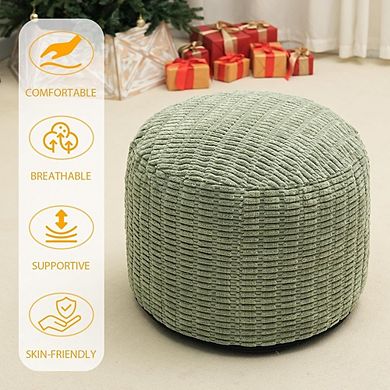 Round Faux Fur Pouf Ottoman with Foam Filling, Storage Foot Stool
