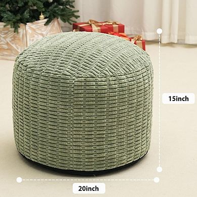 Round Faux Fur Pouf Ottoman with Foam Filling, Storage Foot Stool