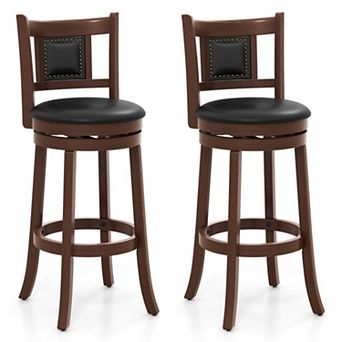 Set of 2 25.5/30.5 Inch Upholstered Bar Stools with Curved Back