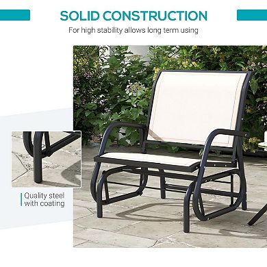 Porch Glider, Metal Frame Swing Glider Chair With Breathable Mesh Fabric, Curved Armrests