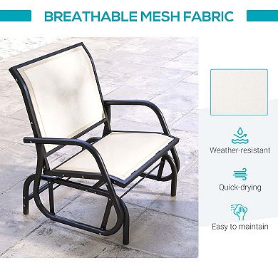 Porch Glider, Metal Frame Swing Glider Chair With Breathable Mesh Fabric, Curved Armrests