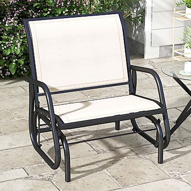 Porch Glider, Metal Frame Swing Glider Chair With Breathable Mesh Fabric, Curved Armrests