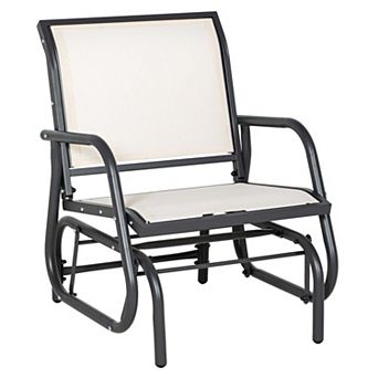 Porch Glider, Metal Frame Swing Glider Chair With Breathable Mesh Fabric, Curved Armrests