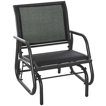 Porch Glider, Metal Frame Swing Glider Chair With Breathable Mesh Fabric, Curved Armrests