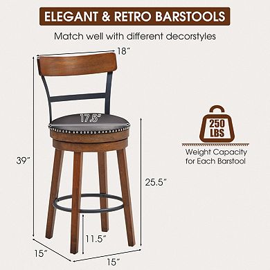 Set of 2 Swivel Counter Height Bar Stools