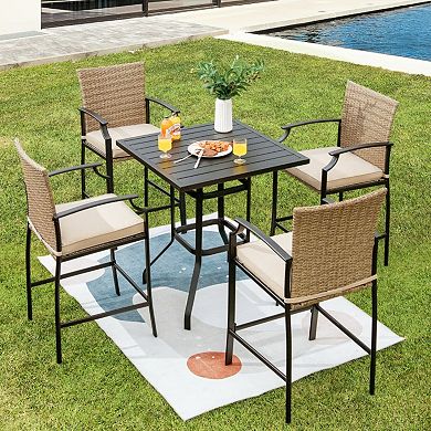 Set of 4 Patio Rattan Bar Stools with Cushions