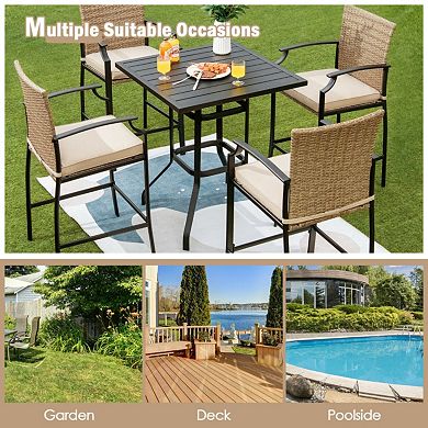 Set of 4 Patio Rattan Bar Stools with Cushions