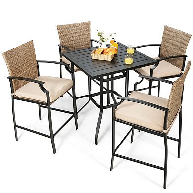 Set of 4 Patio Rattan Bar Stools with Cushions