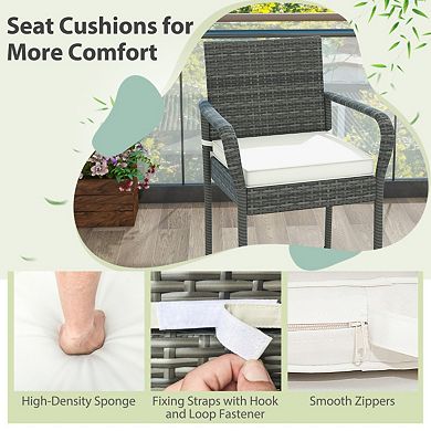 Set of 2 Patio Wicker Bar Stools with Armrests and Cushions