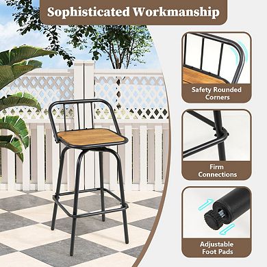 Set of 2 Swivel Bar Stools with Backrest and Footrest
