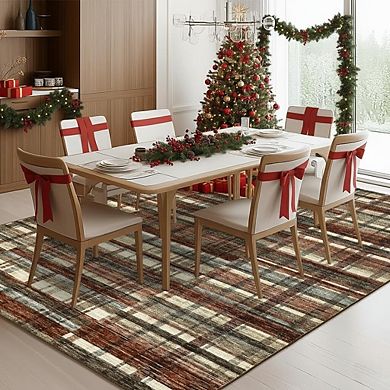 Washable Plaid Area Rug, Non-Slip Soft Non-Shedding Carpet for Home, Living Room