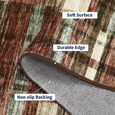 Washable Plaid Area Rug, Non-Slip Soft Non-Shedding Carpet for Home, Living Room