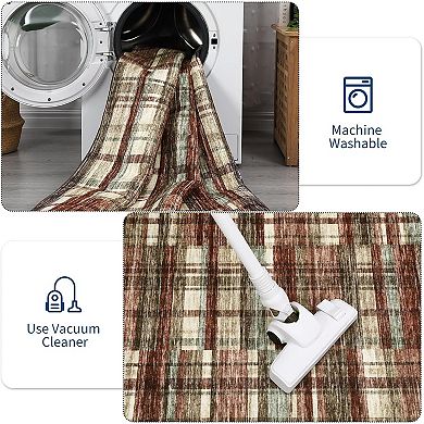Washable Plaid Area Rug, Non-Slip Soft Non-Shedding Carpet for Home, Living Room