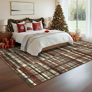 Washable Plaid Area Rug, Non-Slip Soft Non-Shedding Carpet for Home, Living Room