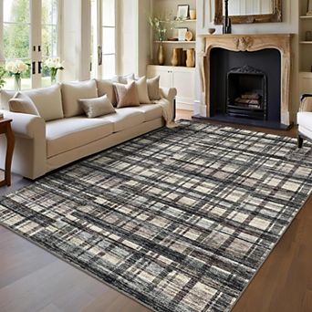 Washable Plaid Area Rug, Non-Slip Soft Non-Shedding Carpet for Home, Living Room