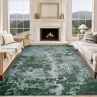 Modern Abstract Area Rug, Washable Soft Low Pile Non Slip Carpet for Living Room Bedroom Dining