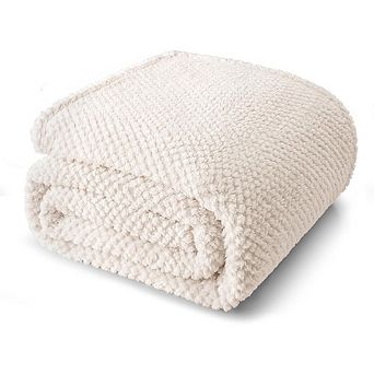 Extra-Large Fuzzy Fleece Throw Blanket (50"x70", Ivory)
