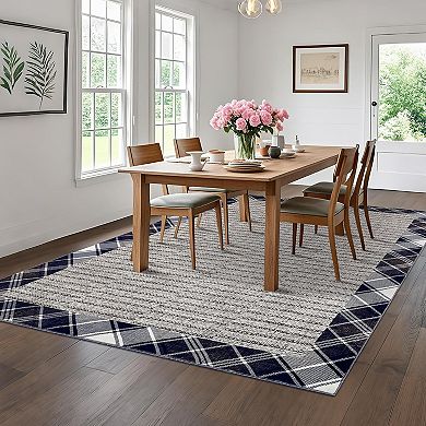 Washable Modern Bordered Rug, Soft Anti-Skid Folding Carpet, Non-Shedding Indoor Home Rug