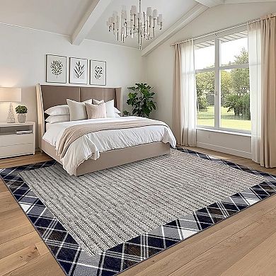 Washable Modern Bordered Rug, Soft Anti-Skid Folding Carpet, Non-Shedding Indoor Home Rug