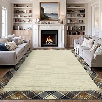 Washable Modern Bordered Rug, Soft Anti-Skid Folding Carpet, Non-Shedding Indoor Home Rug