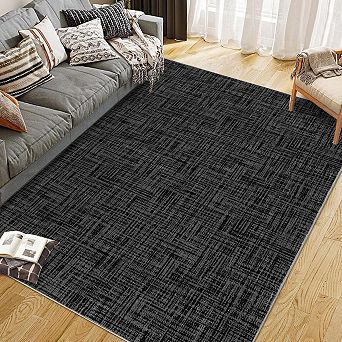 Machine Washable Solid Area Rug, Non-Slip Stain Resistant Foldable Accent Carpet