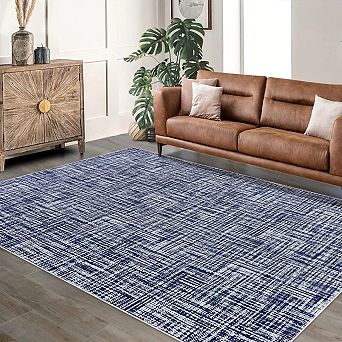 Machine Washable Solid Area Rug, Non-Slip Stain Resistant Foldable Accent Carpet