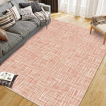 Machine Washable Solid Area Rug, Non-Slip Stain Resistant Foldable Accent Carpet