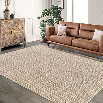 Machine Washable Solid Area Rug, Non-Slip Stain Resistant Foldable Accent Carpet