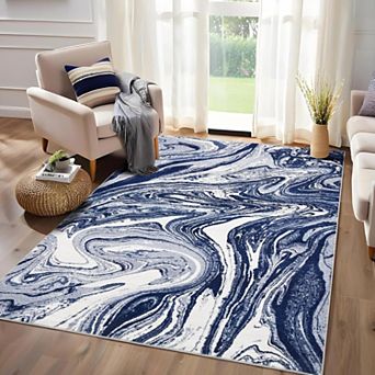 Washable Abstract Striped Area Rug, Stain Resistant for Living Room, Bedroom, Dining Room, Office