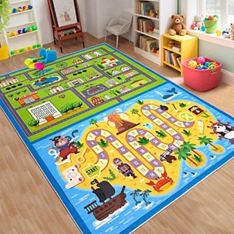 Ultra-Soft Hopscotch Kids Rug, Non-Slip Washable City Road Playmat